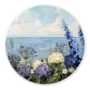 Flowers and the Sea Painting Ceramic Knob