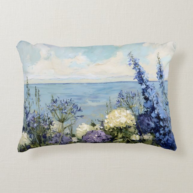 Flowers and the Sea Painting Decorative Cushion (Front)