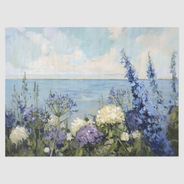 Flowers and the Sea Painting Decoupage Tissue Paper (Front)