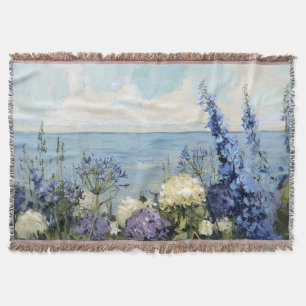 Flowers and the Sea Painting Throw Blanket