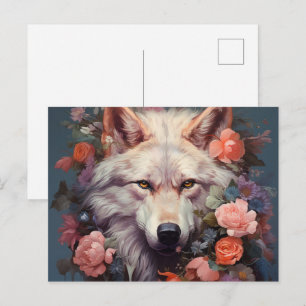 Flowers and the wolf postcard