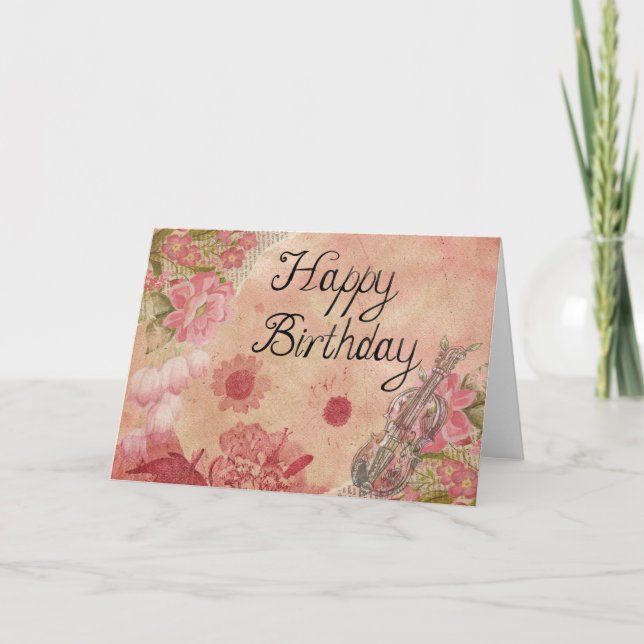 Flowers and Violin: Happy Birthday Card (Front)
