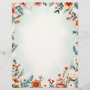 Flowers and White Feathers Custom Letterhead