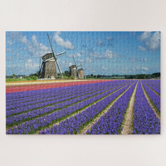 Flowers and windmills in a spring landscape jigsaw puzzle (Horizontal)