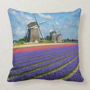 Flowers and windmills throw pillow