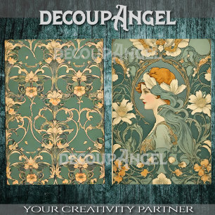 Flowers and Woman in Art Nouveau -Decoupage- Tissue Paper