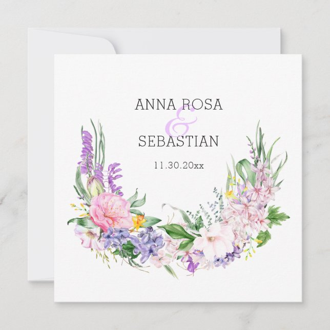 *~* Flowers AR15 QR RSVP Boho Wedding Invitation (Front)