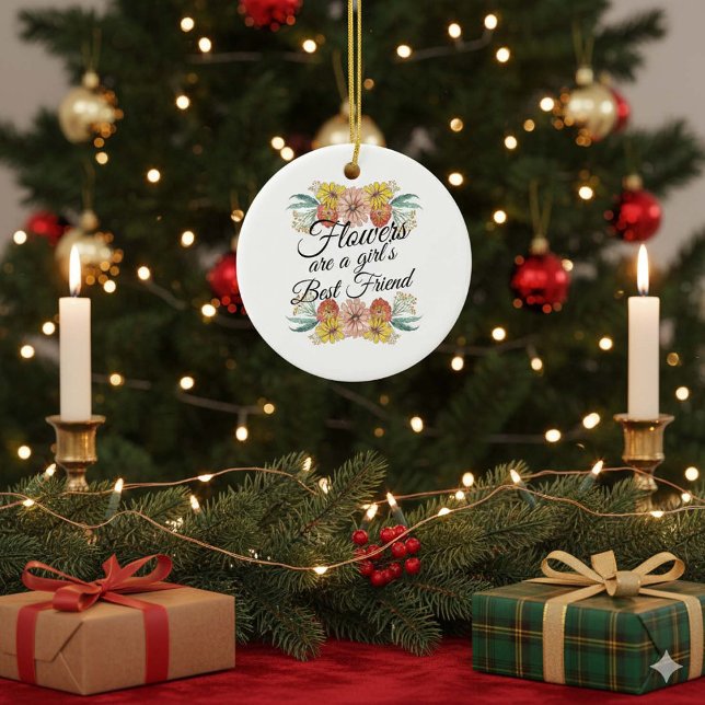 Flowers Are a Girls Best Friend - Zinnia Art Ceramic Ornament (Creator Uploaded)