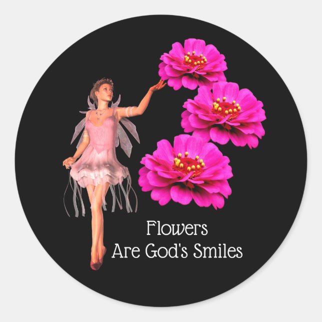 Flowers Are God's Smiles Inspirational Classic Round Sticker (Front)
