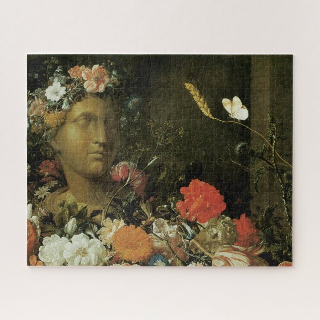 Flowers Around a Classical Bust Jigsaw Puzzle (Horizontal)