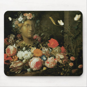 Flowers Around a Classical Bust Mouse Pad
