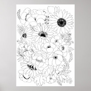 flowers arrangement line drawing  2 poster