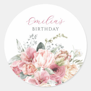 Flowers arrangements pastel watercolor classic round sticker