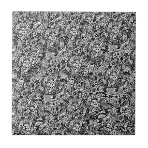 Flowers Art - Abstract Black and White Ceramic Tile