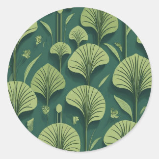 flowers, art deco, green, meticulous precision, cl classic round sticker