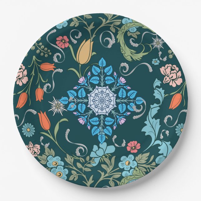 Flowers,art nouveau ,William Morris style  Paper Plate (Front)
