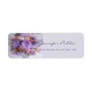 Flowers Art Painting Hand Script Elegant Template Return Address Label