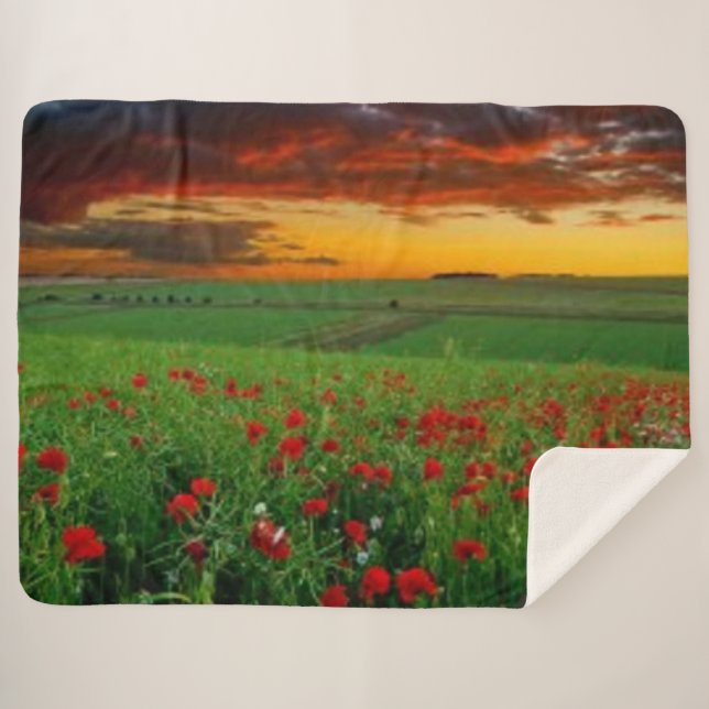 FLOWERS at SUNSET Sherpa Blanket (Front (Horizontal))