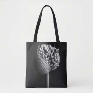 Flowers B&W Allium Flower Bud Tote Bag