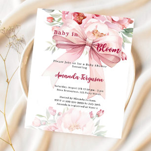 Flowers baby bloom pink bow Baby Shower invitation