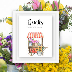 Flowers baby shower - Drinks help yourself Poster