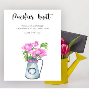 Flowers baby shower Pacifier hunt game Poster