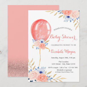 Flowers Balloon Baby Shower Invitation