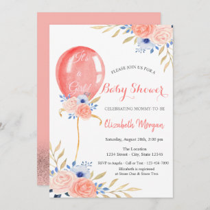 Flowers Balloon Baby Shower Invitation