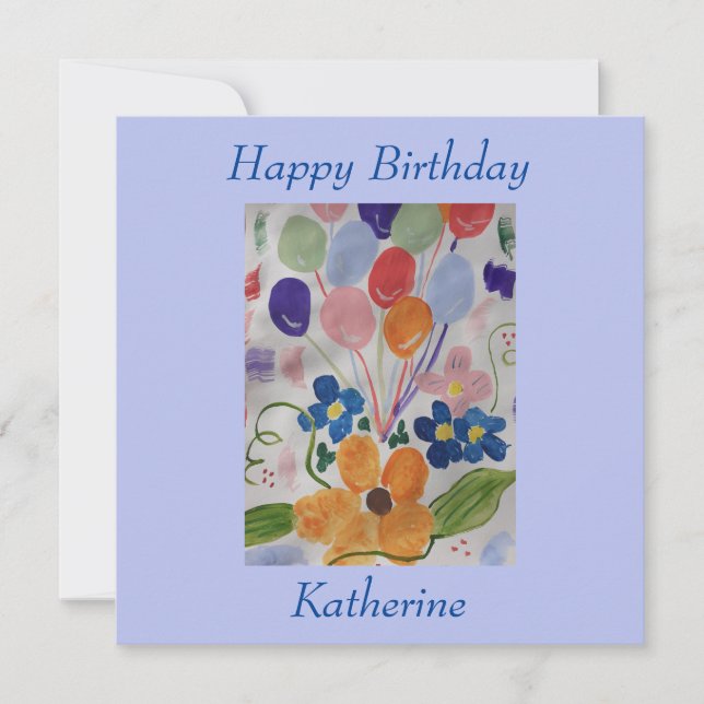 Flowers & Balloons Flat Birthday Card (Front)