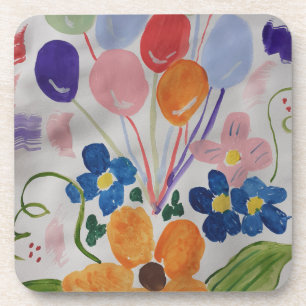 Flowers & Balloons Hard Plastic Coaster