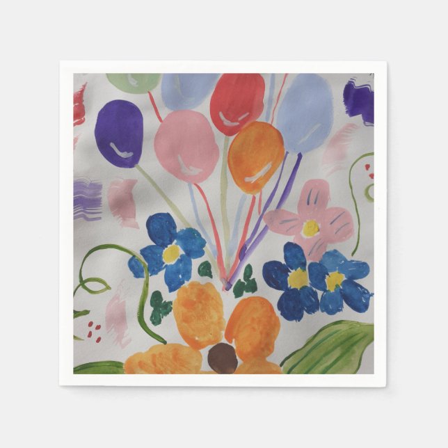 Flowers & Balloons Paper Napkin (Front)