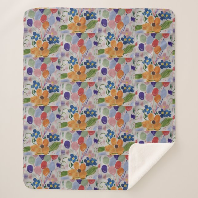 Flowers & Balloons Sherpa Blanket (Front)