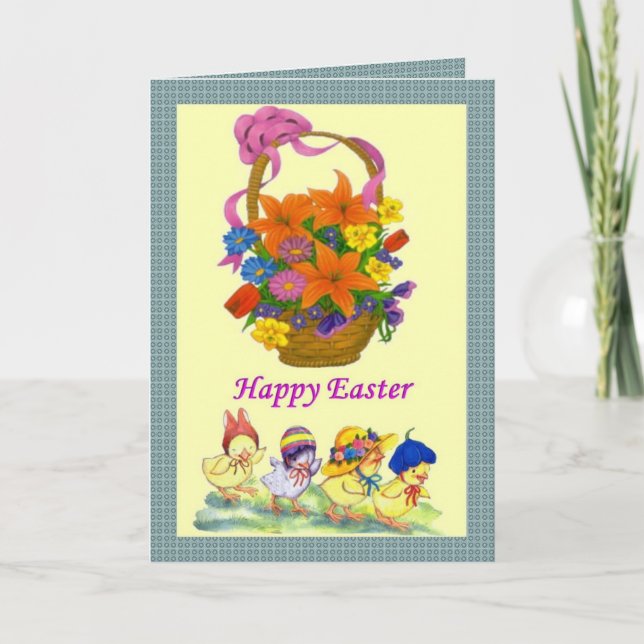 Flowers Basket and Chicks Easter Card (Front)