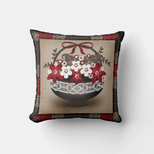 Flowers basket lace frame design floral vintage re cushion