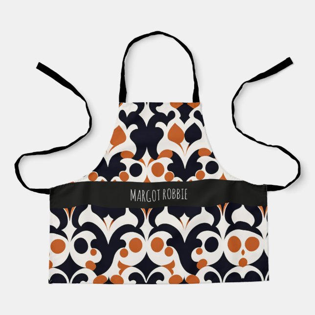 Flowers Batik Orange Floral Retro Pattern Apron (Front)