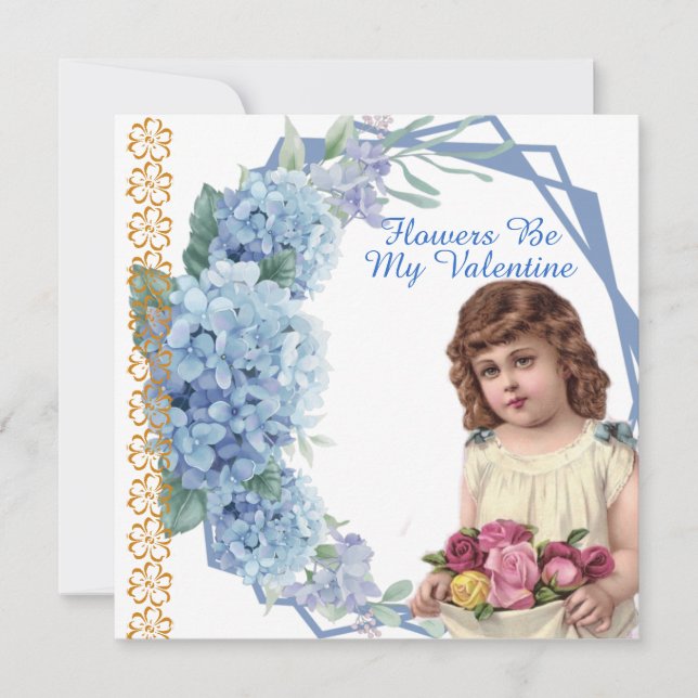 Flowers Be My Valentine Blue Flora Wreath Daughter Holiday Card (Front)