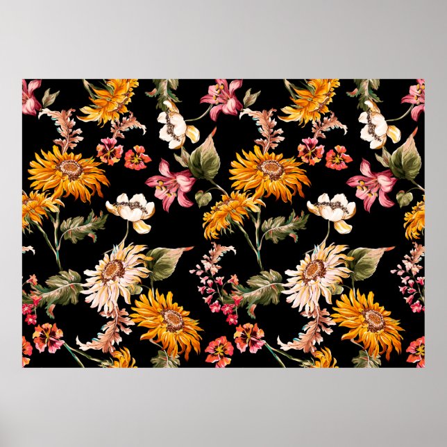 Flowers beautiful pattern seamless. Fabric texture Poster (Front)