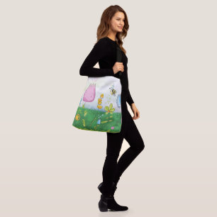flowers bee drawing crossbody bag