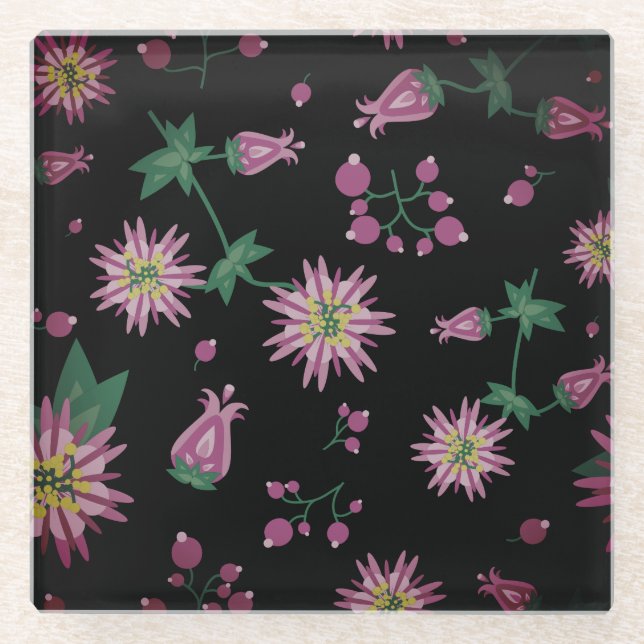 Flowers & Berries Fog Glass Coaster (Front)