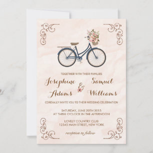 Flowers Bicycle Watercolor Wedding Invitation