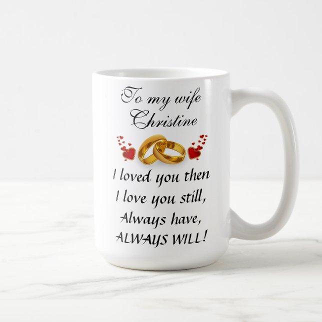 Flowers, big heart & add your wife's name message coffee mug (Right)