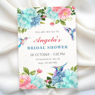 Flowers bird bridal shower invitation