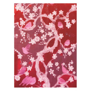 Flowers Bird Cherry Blossoms Blush Pink Tablecloth