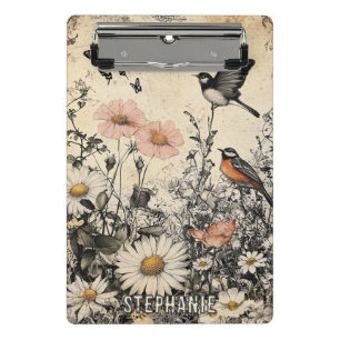 Flowers, Birds & Butterfly on Aged Paper (1) Mini Clipboard