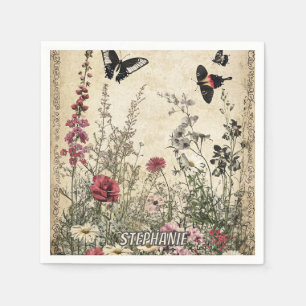 Flowers, Birds & Butterfly on Aged Paper (2) Napkin