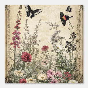 Flowers, Birds & Butterfly on Aged Paper (2) Wallpaper