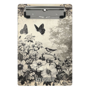 Flowers, Birds & Butterfly on Aged Paper (3) Mini Clipboard