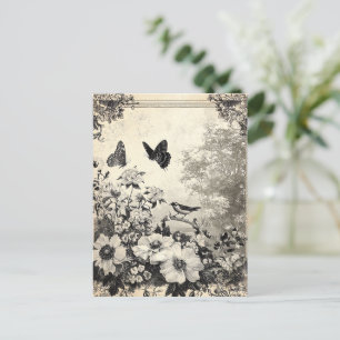 Flowers, Birds & Butterfly on Aged Paper (3) Postcard