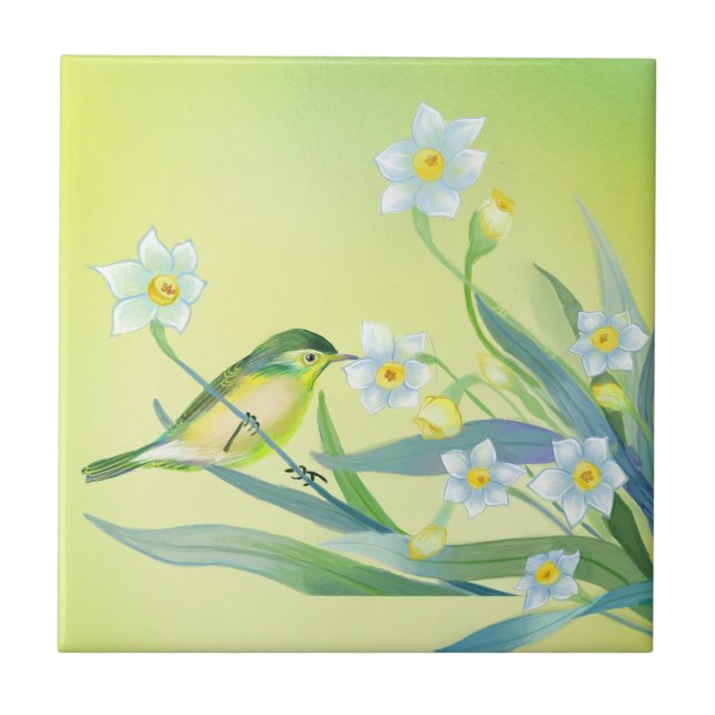 Flowers & Birds Garden-inspired Paintings Ceramic Tile (Front)
