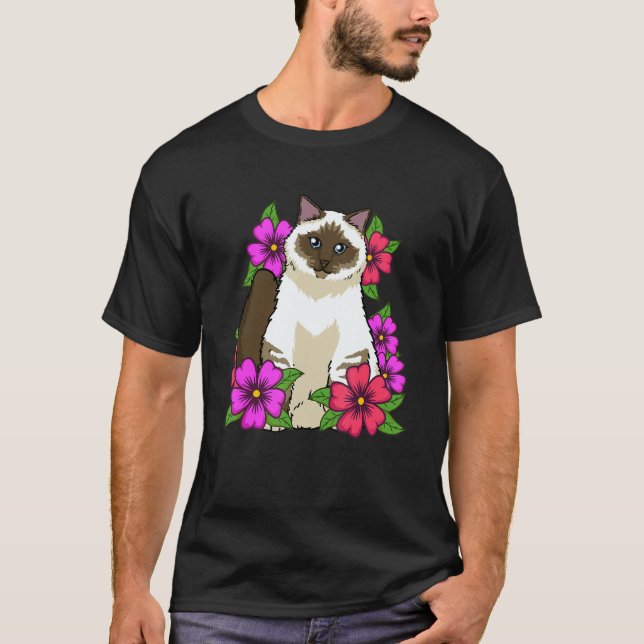 Flowers Birman Cat Women Girls Cat T-Shirt (Front)